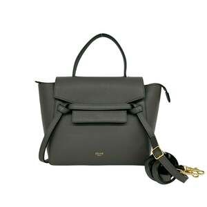 CELINE Belt Bag Nano Leather Genuine 2-way Handbag Shoulder Mini Tote Gray 03735